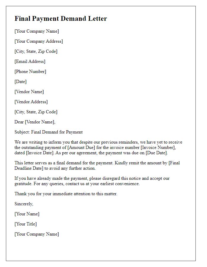 Letter template of final vendor payment demand