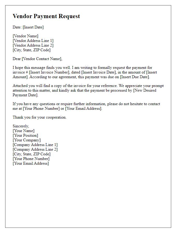 Letter template of formal vendor payment request