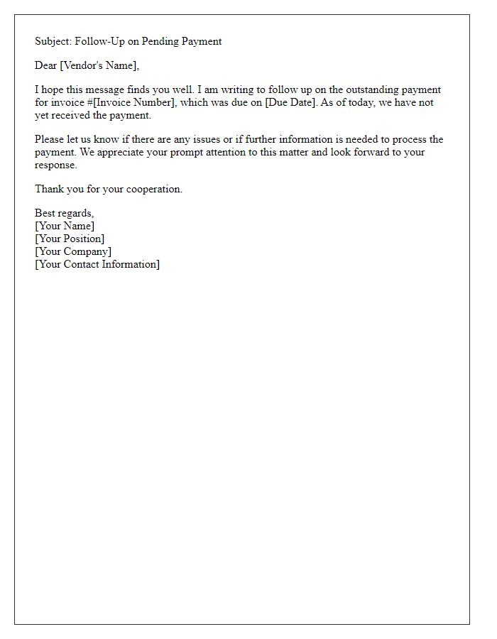 Letter template of professional vendor payment follow-up