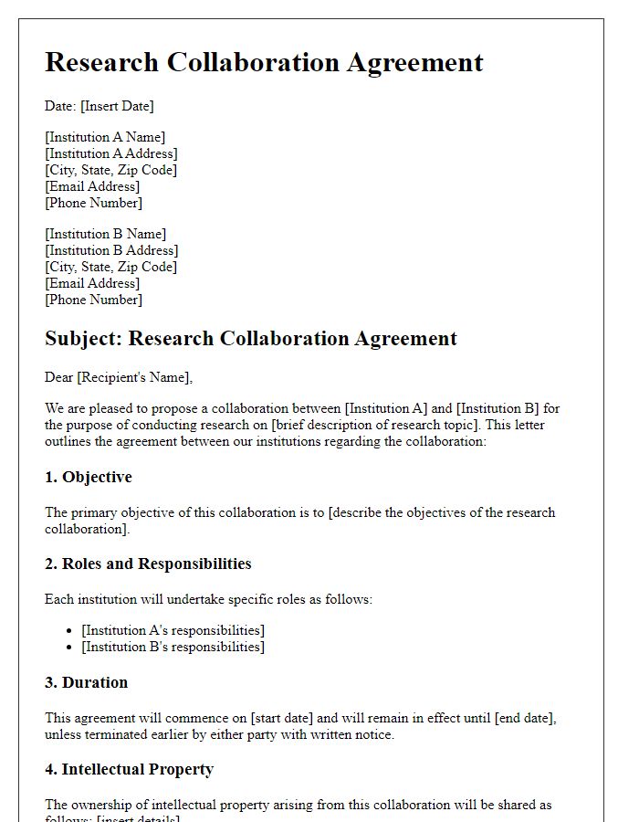 Letter template of research collaboration agreement for academic institutions