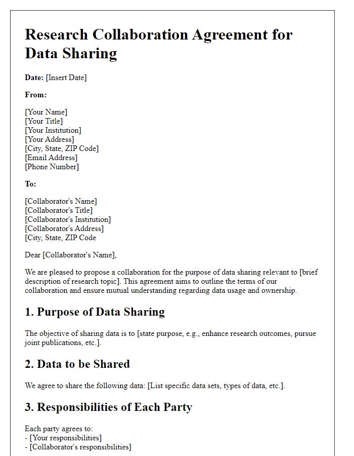 Letter template of research collaboration agreement for data sharing