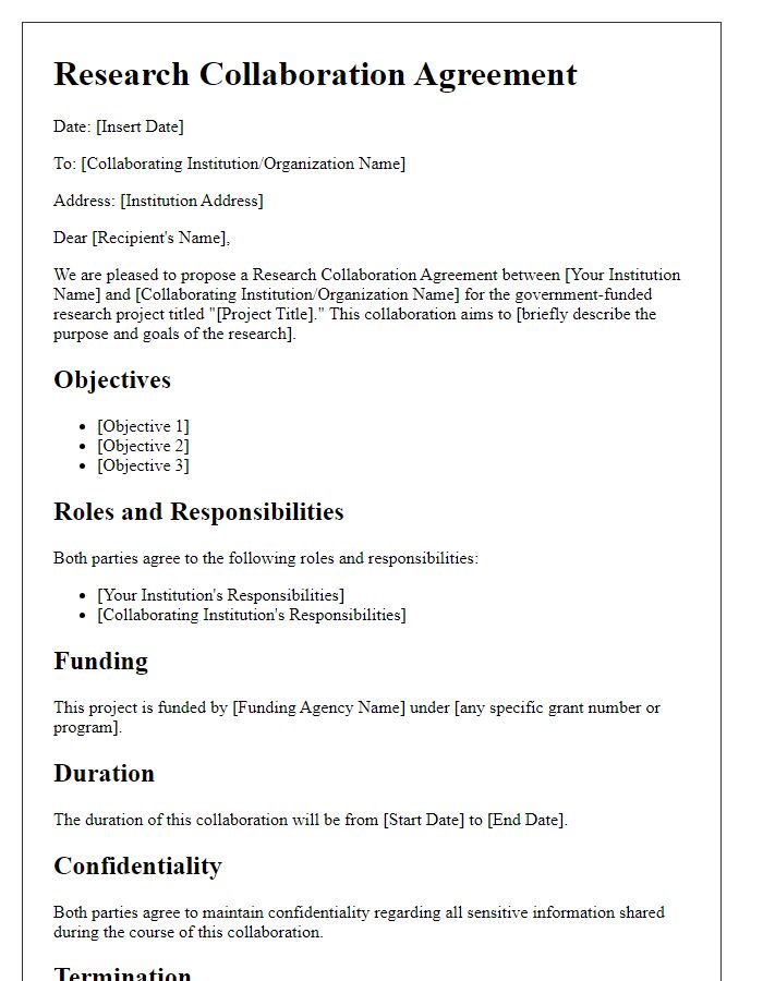 Letter template of research collaboration agreement for government-funded research