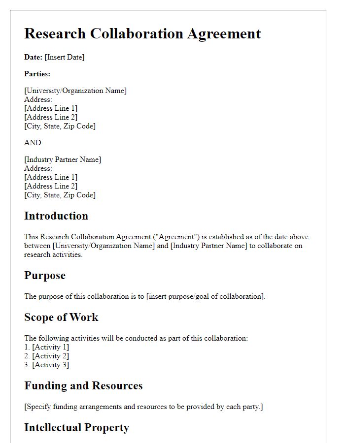 Letter template of research collaboration agreement for industry partnerships