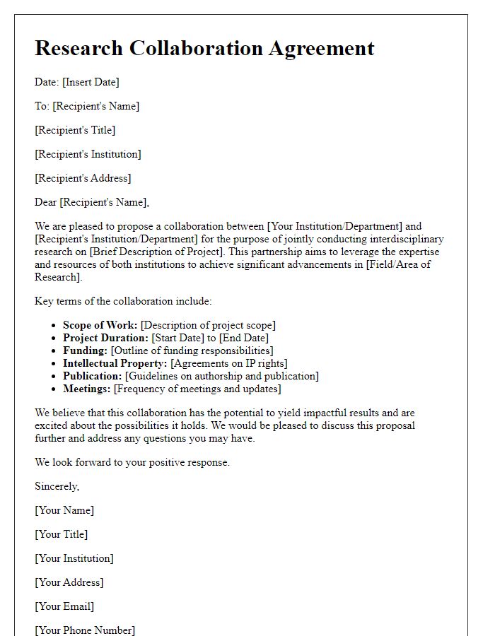 Letter template of research collaboration agreement for multi-disciplinary projects