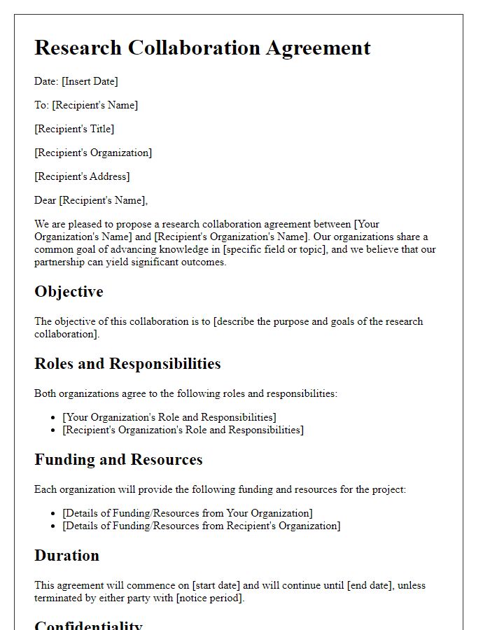 Letter template of research collaboration agreement for non-profit organizations