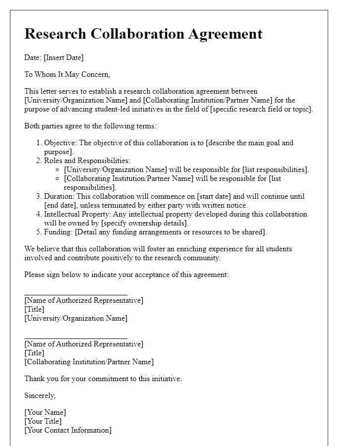 Letter template of research collaboration agreement for student-led initiatives