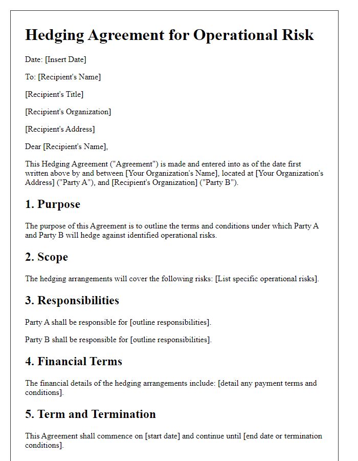 Letter template of hedging agreement for operational risk