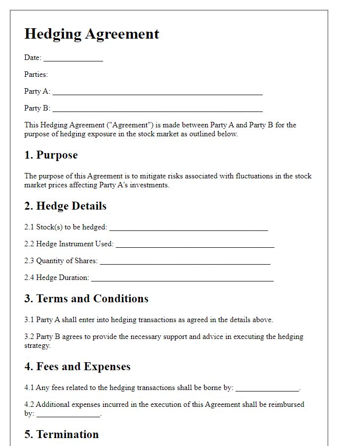 Letter template of hedging agreement for stock market exposure