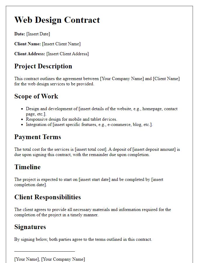 Letter template of client web design contract