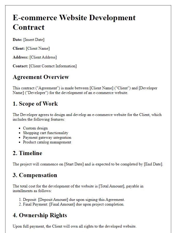 Letter template of e-commerce website development contract