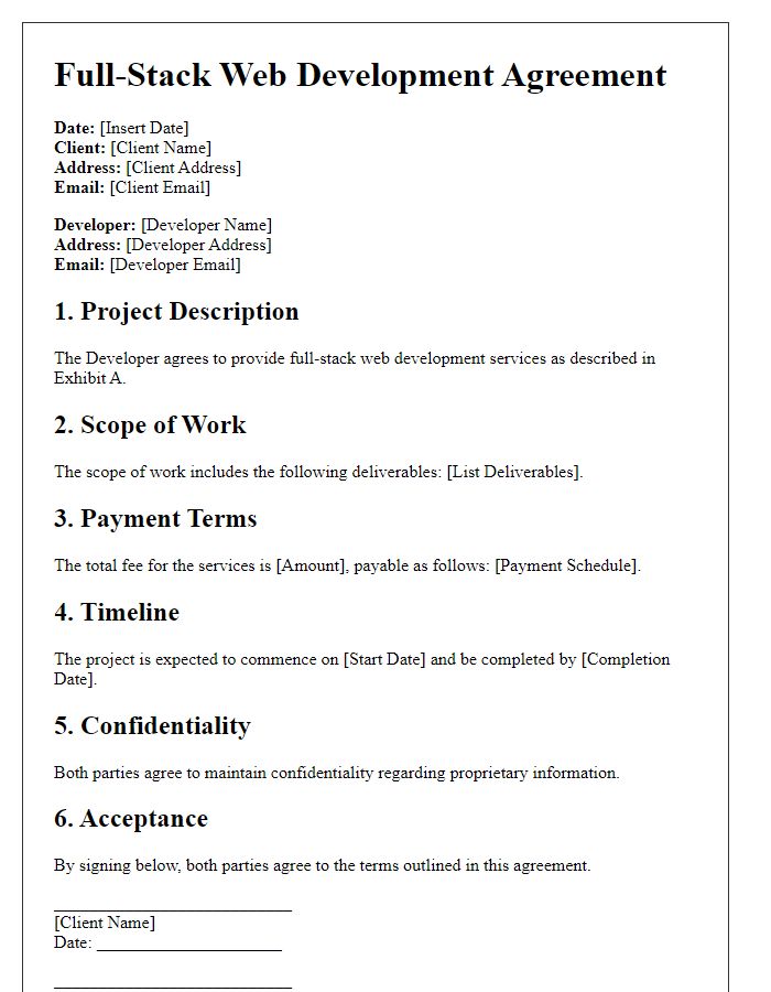 Letter template of full-stack web development agreement