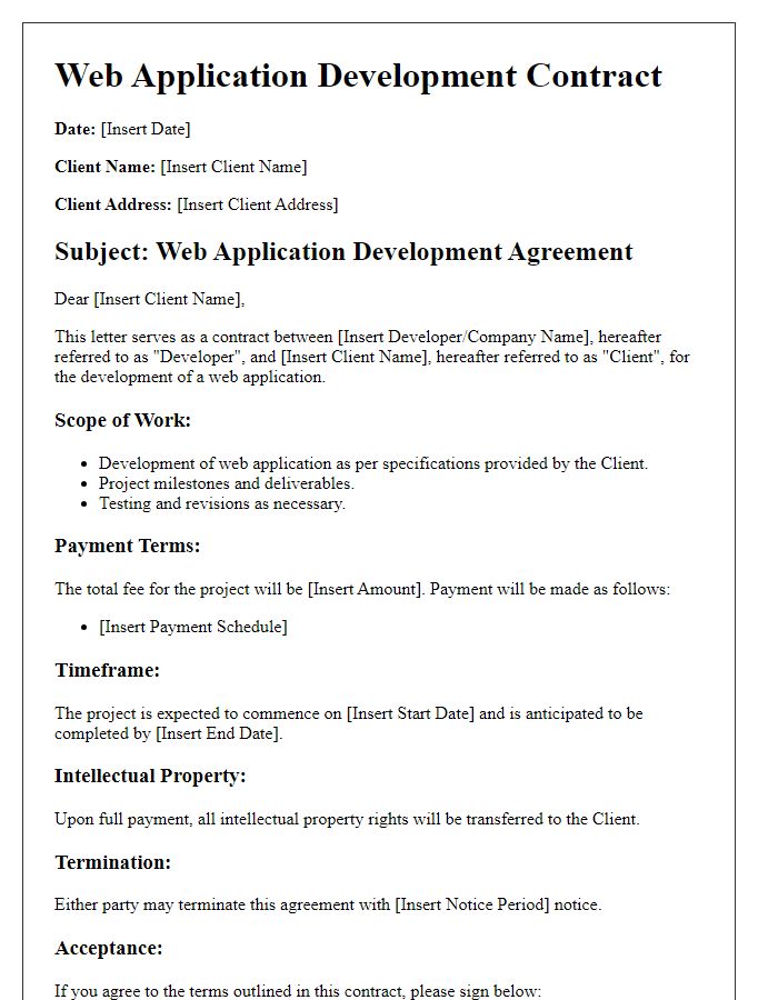 Letter template of web application development contract