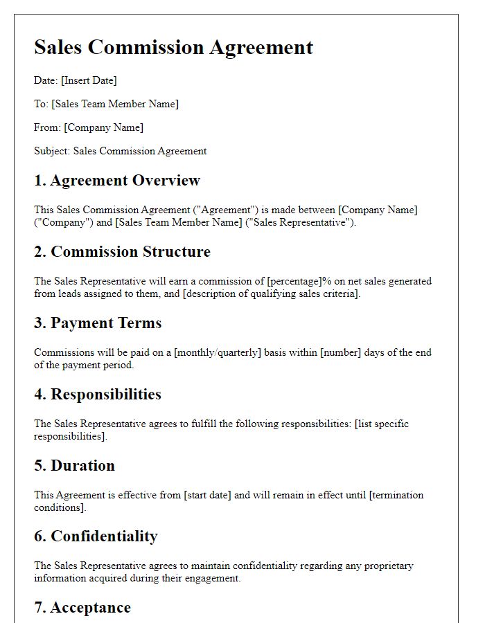 Letter template of Sales Commission Agreement for B2B Sales Teams