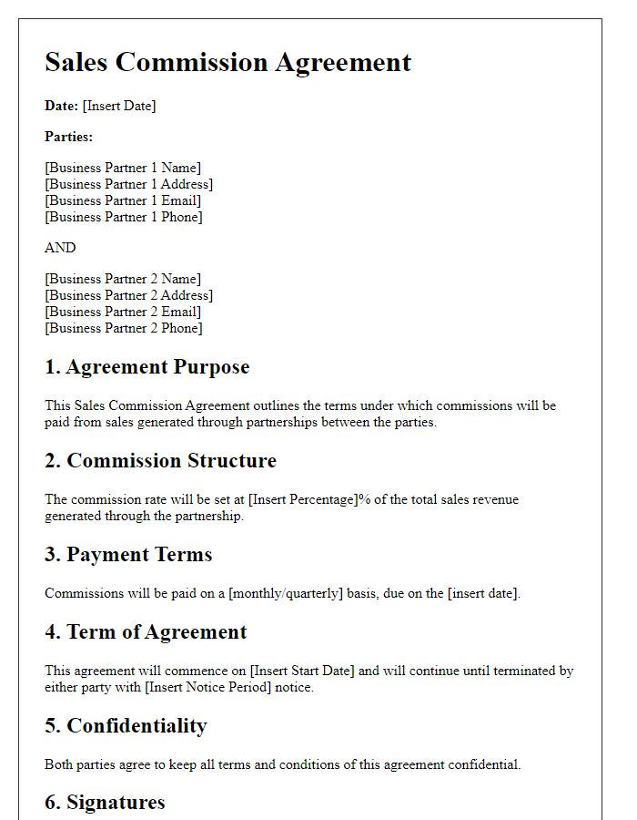 Letter template of Sales Commission Agreement for Business Partnerships