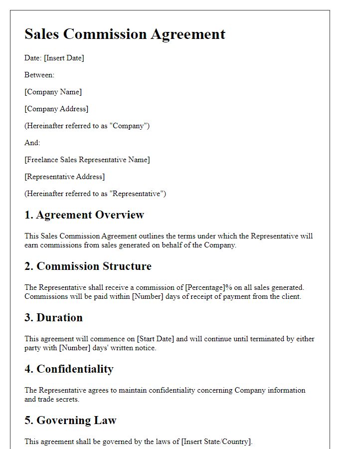 Letter template of Sales Commission Agreement for Freelance Sales Representatives