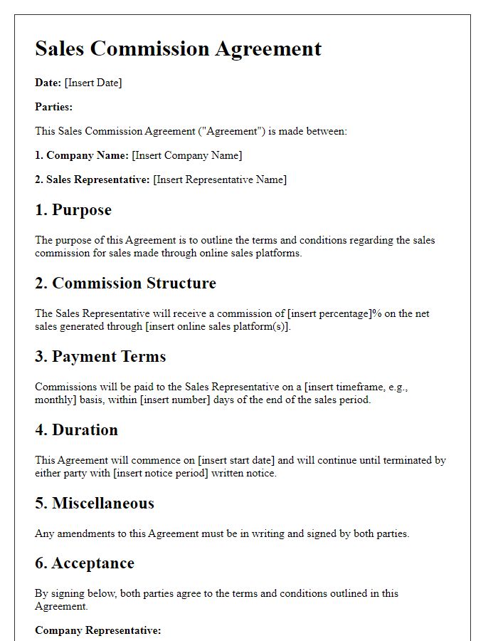 Letter template of Sales Commission Agreement for Online Sales Platforms