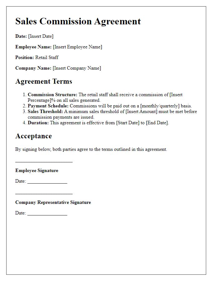 Letter template of Sales Commission Agreement for Retail Staff