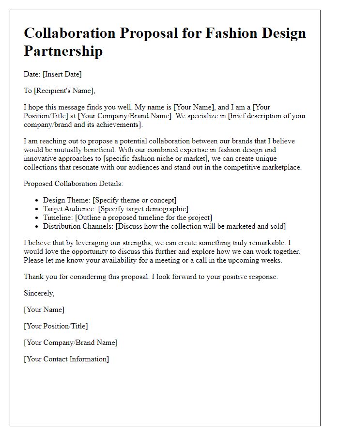 Letter template of collaboration proposal for fashion design partnership