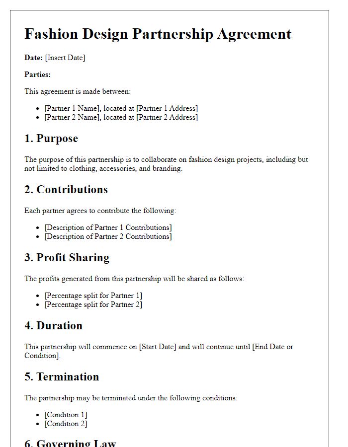 Letter template of fashion design partnership agreement outline