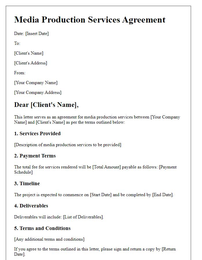 Letter template of agreement for media production services