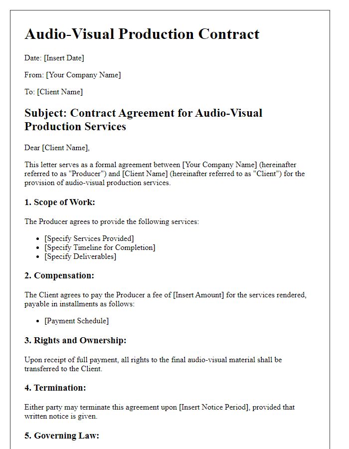 Letter template of contract for audio-visual production