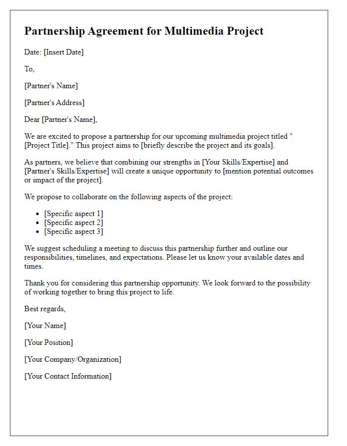 Letter template of partnership in multimedia project