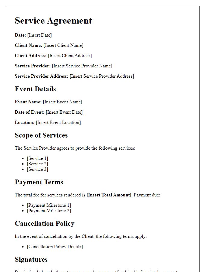 Letter template of service agreement for live event production