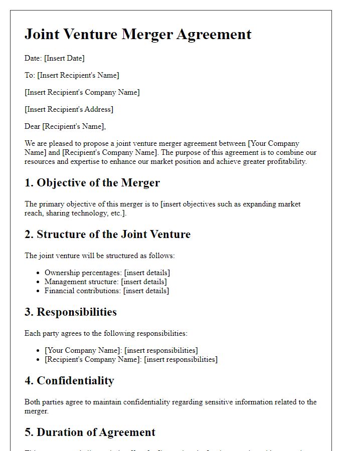 Letter template of joint venture merger agreement.