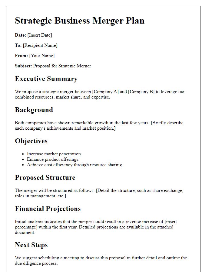 Letter template of strategic business merger plan.