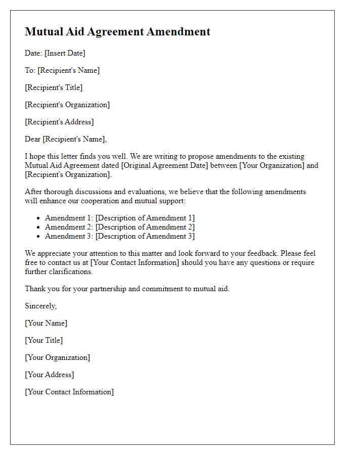 Letter template of mutual aid agreement amendments