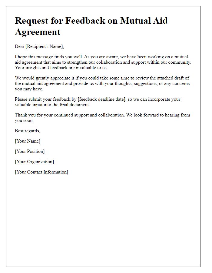 Letter template of mutual aid agreement feedback request