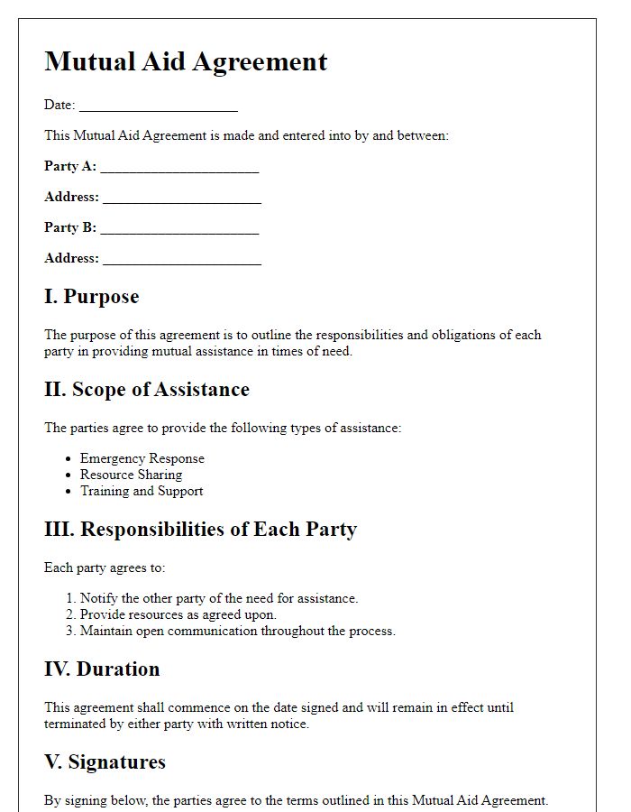 Letter template of mutual aid agreement outline