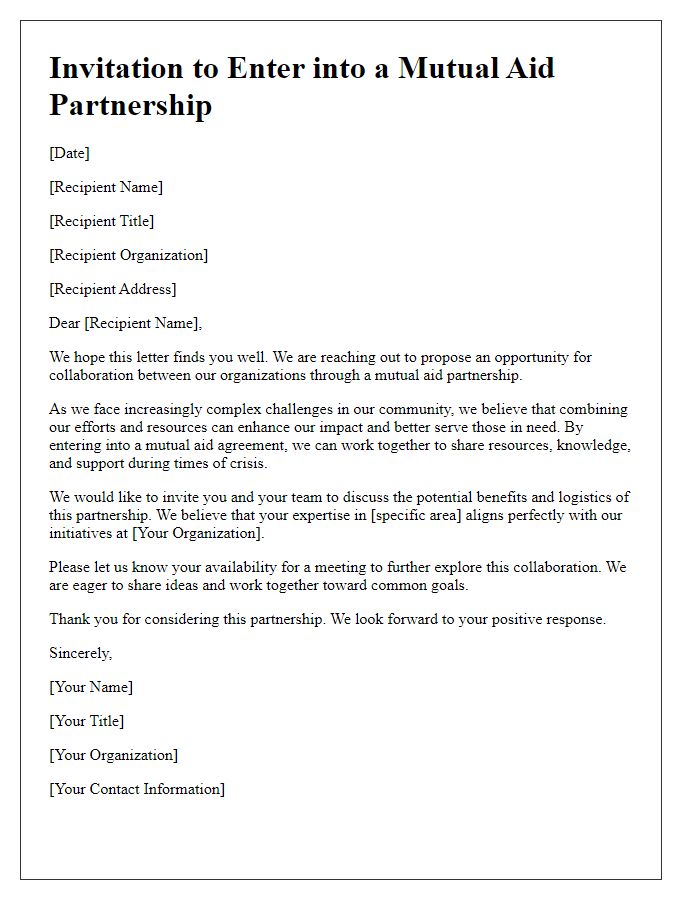 Letter template of mutual aid agreement partnership invitation