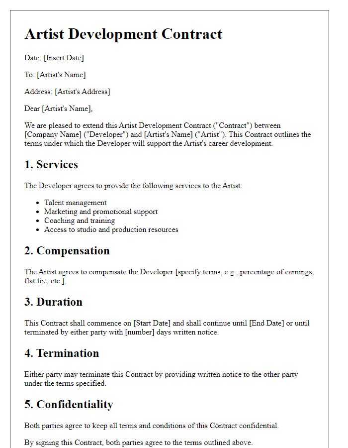 Letter template of Artist Development Contract