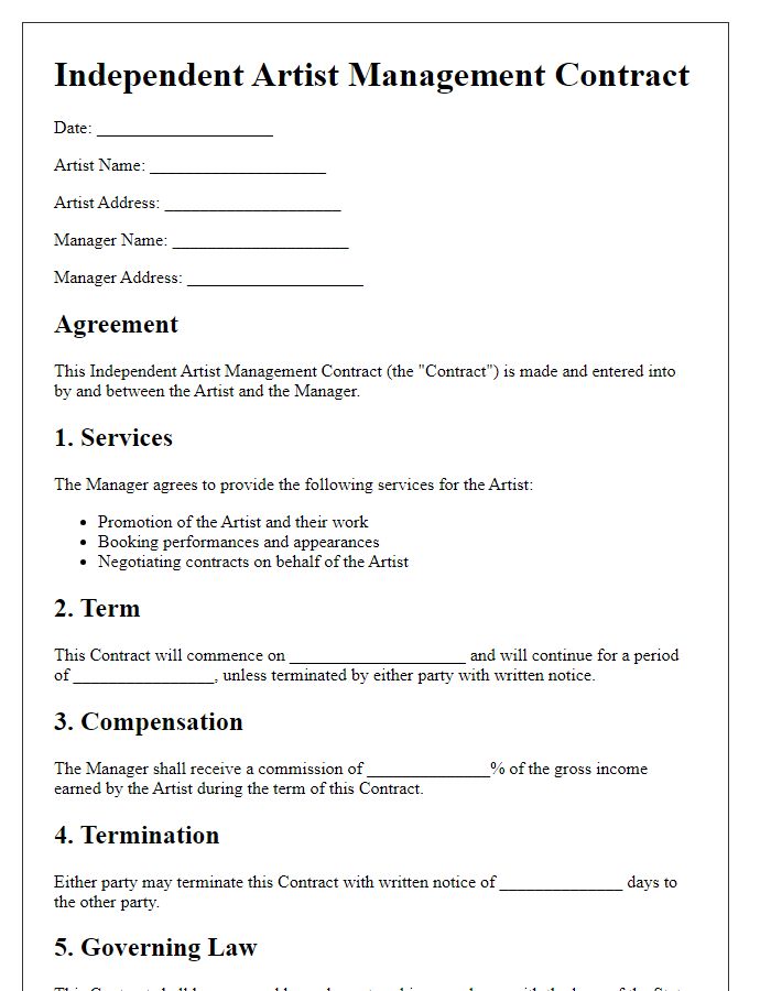 Letter template of Independent Artist Management Contract