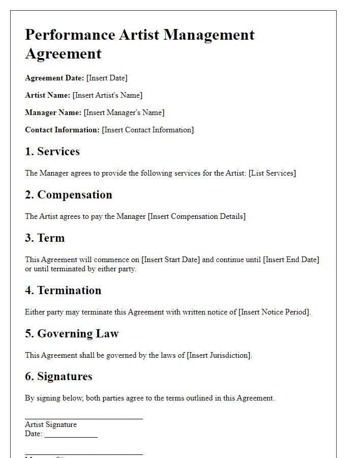 Letter template of Performance Artist Management Agreement