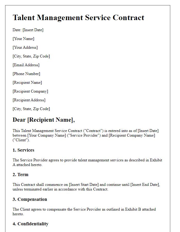 Letter template of Talent Management Service Contract