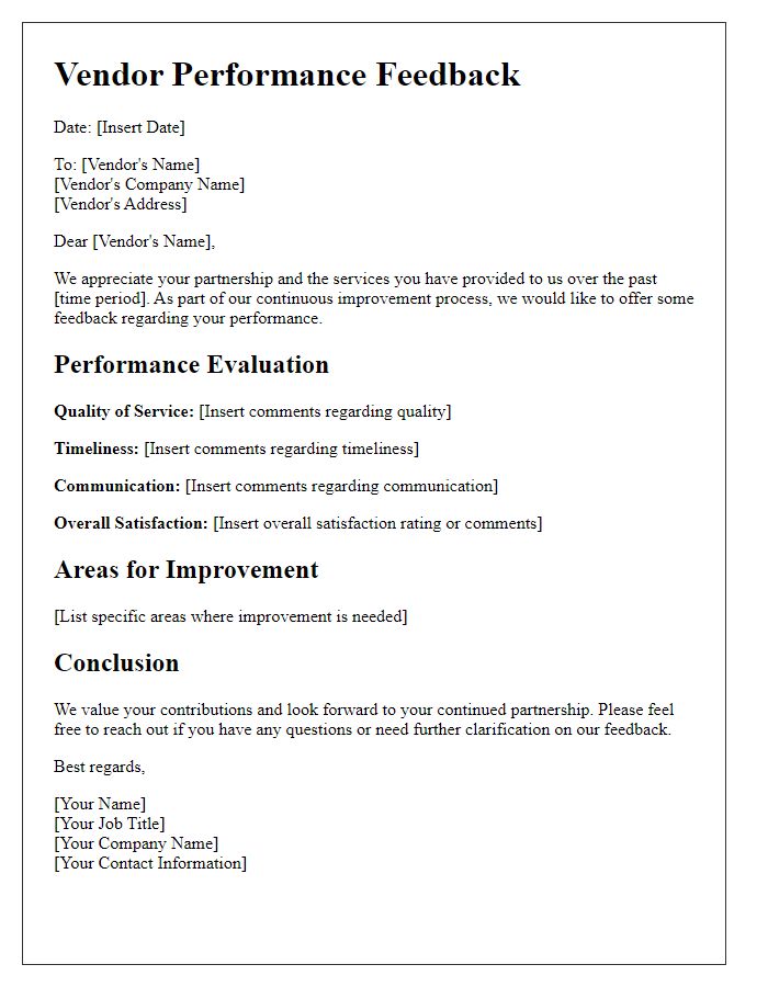 Letter template of vendor performance feedback