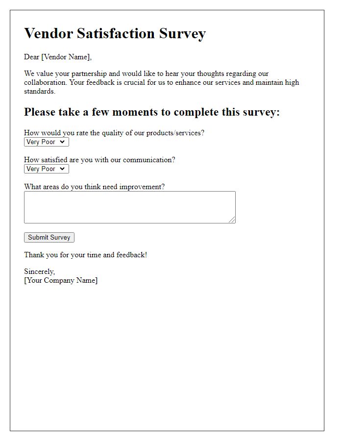 Letter template of vendor satisfaction survey