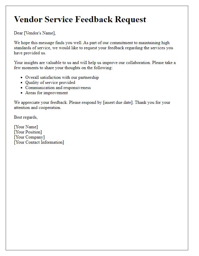Letter template of vendor service feedback request