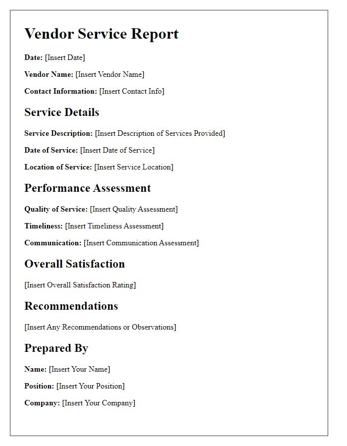 Letter template of vendor service report