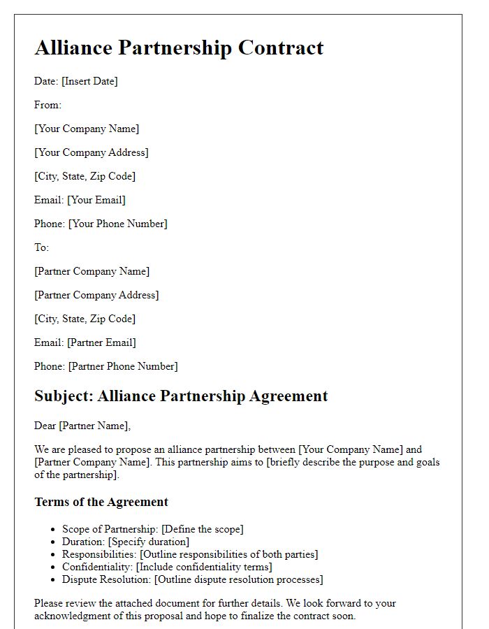 Letter template of alliance partnership contract