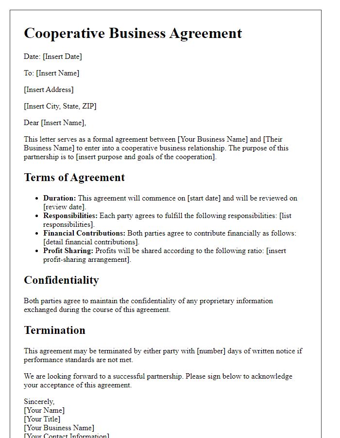 Letter template of cooperative business agreement