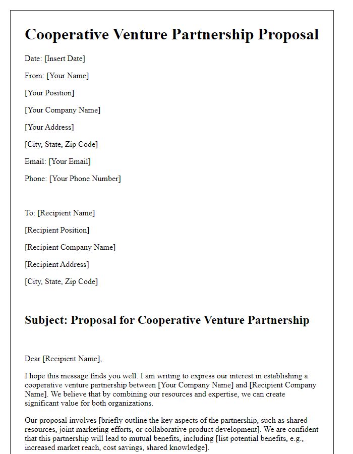 Letter template of cooperative venture partnership