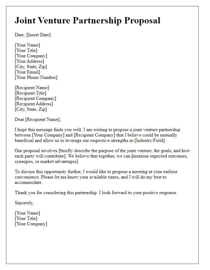 Letter template of joint venture partnership proposal