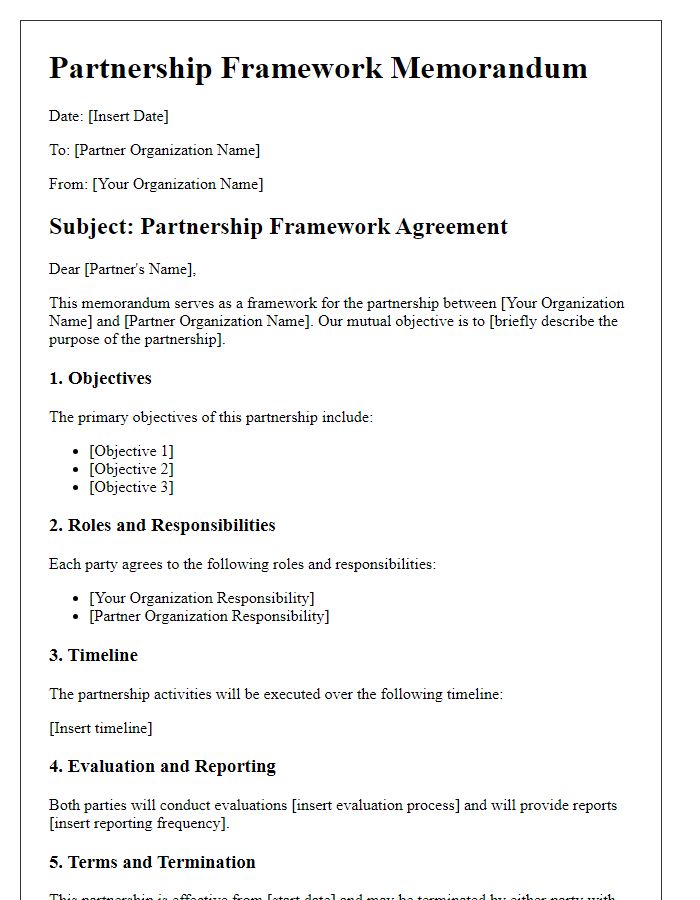 Letter template of partnership framework memorandum