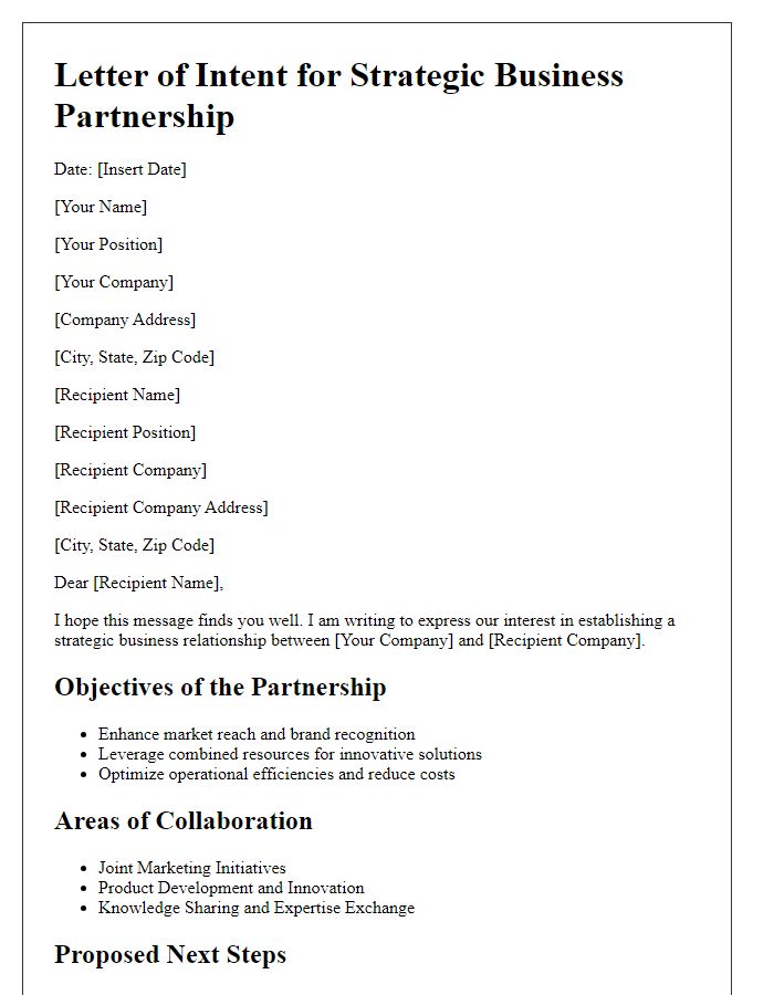 Letter template of strategic business relationship outline