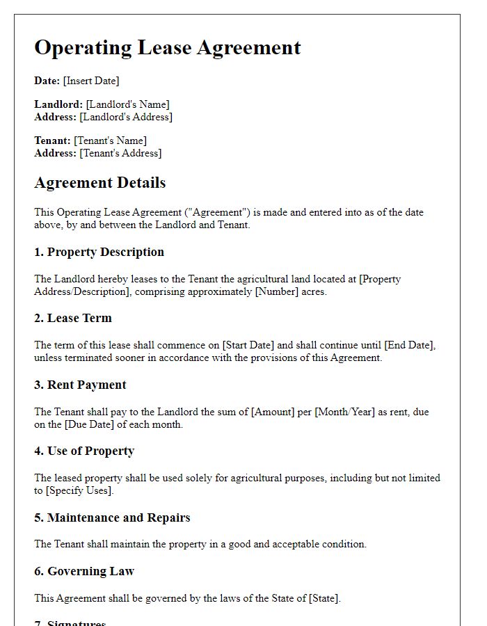 Letter template of operating lease agreement for agricultural land