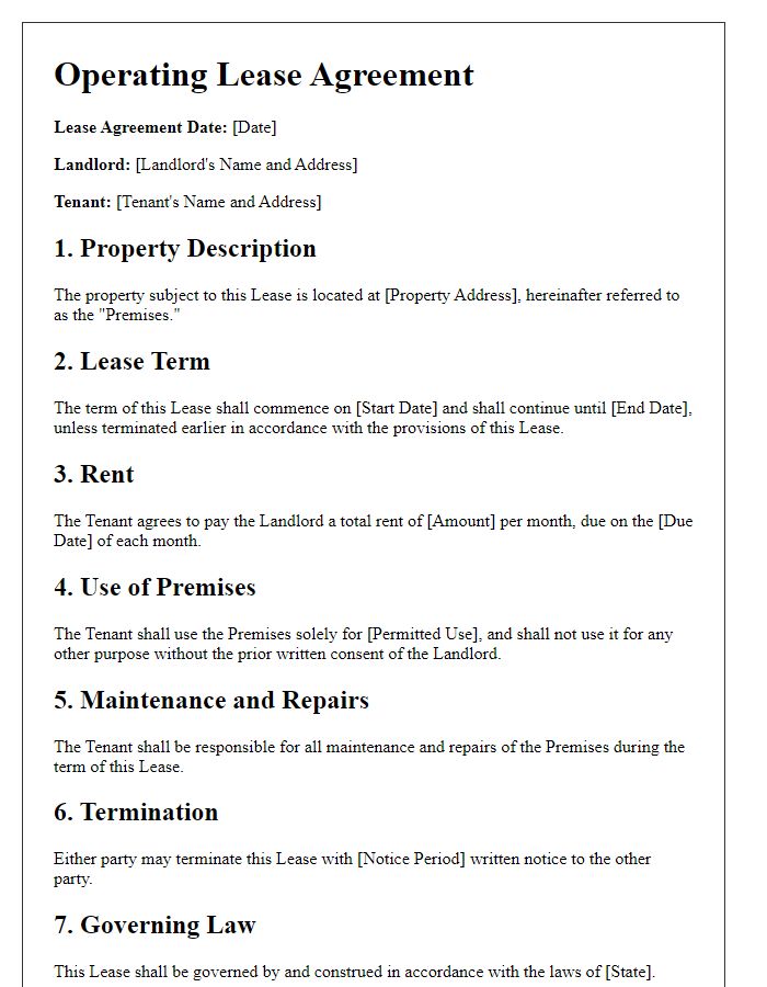 Letter template of operating lease agreement for commercial property