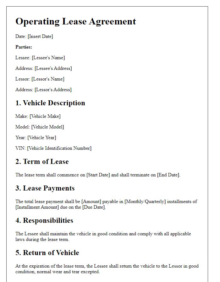 Letter template of operating lease agreement for vehicle leasing